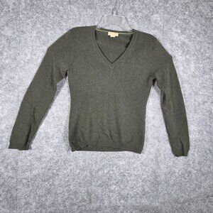 Simply Cashmere Women's V-Neck Knit Pullover Sweater Olive Size M Office Classic